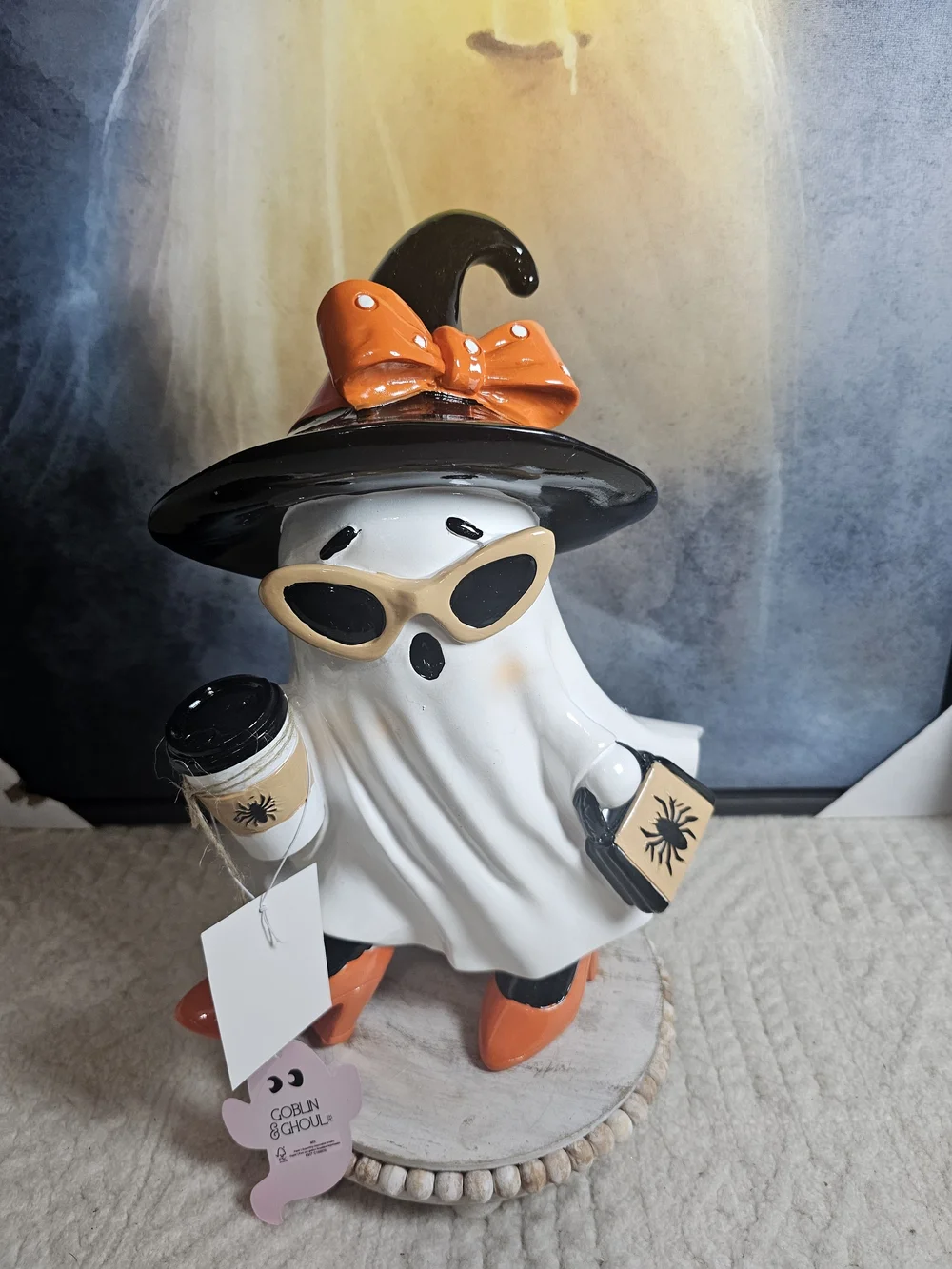 Halloween Goblin & Goul high heel ghost coffee cup sunglasses hat with bow NWT